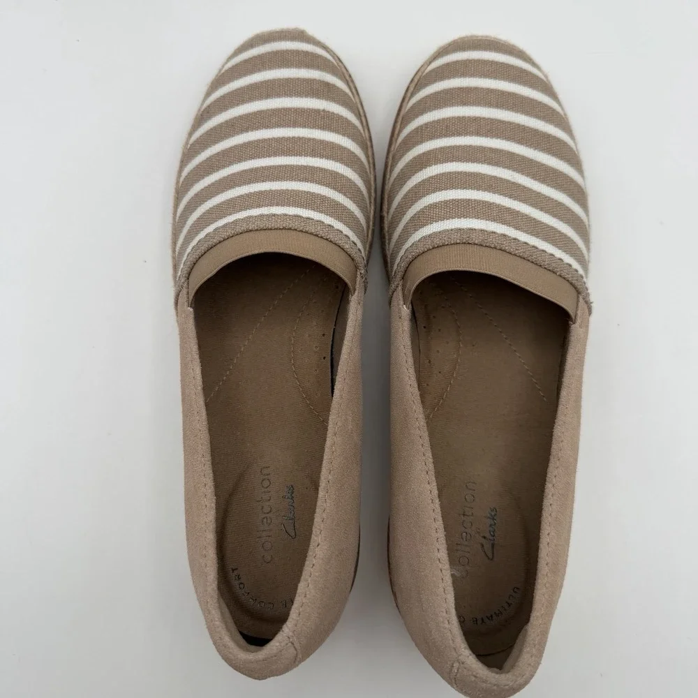 Clarks Serena Paige Women's Slip-on Espadrille Shoes 6 Tan White Nautical 14786